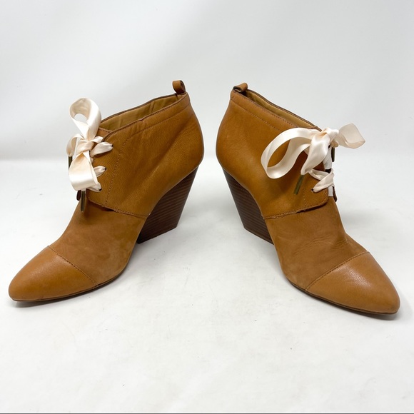 Anthropologie Pilcro & The Letterpress Gwen Genuine Leather Tan Lace Up Booties - Picture 5 of 9